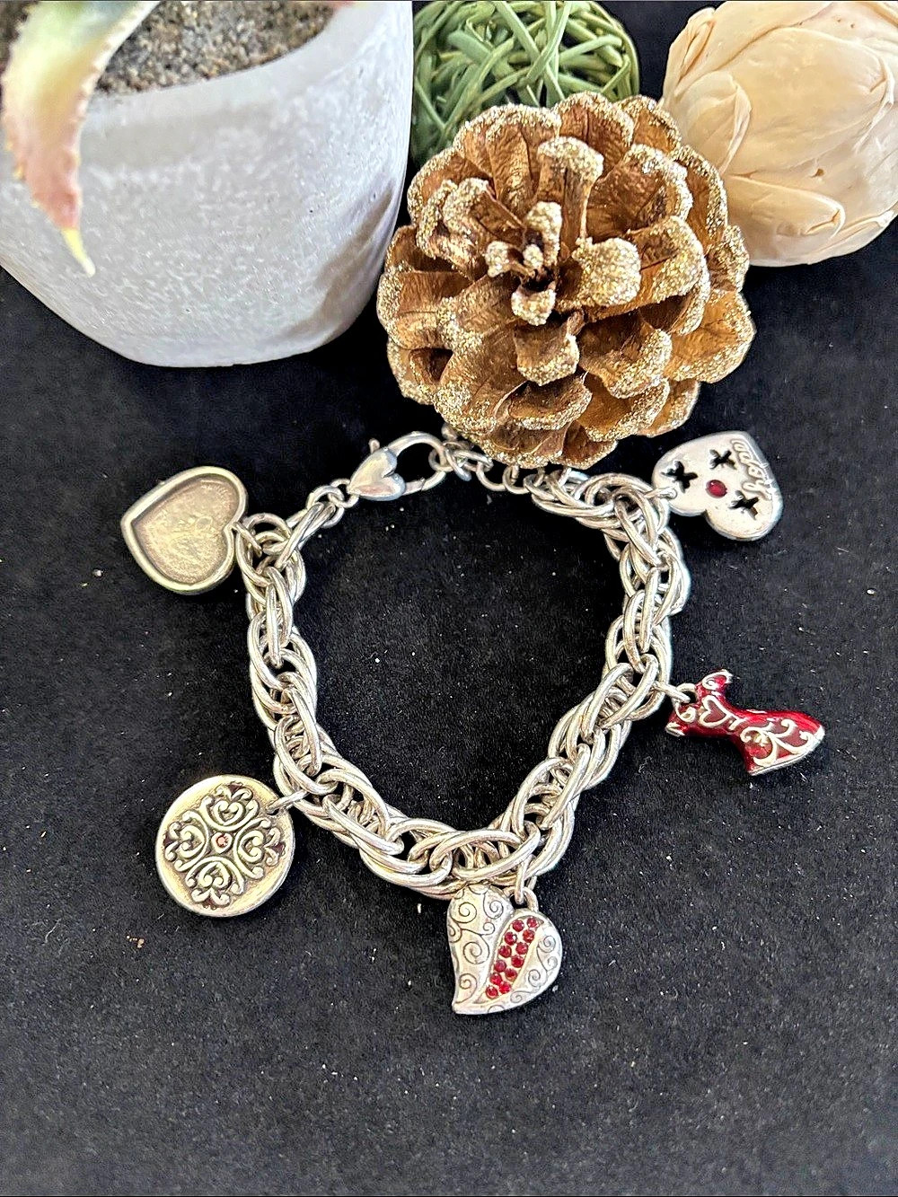 Brighton Charm Bracelet Silver & Red